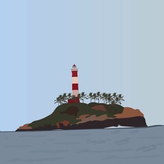 lighthouse in the island with palm trees