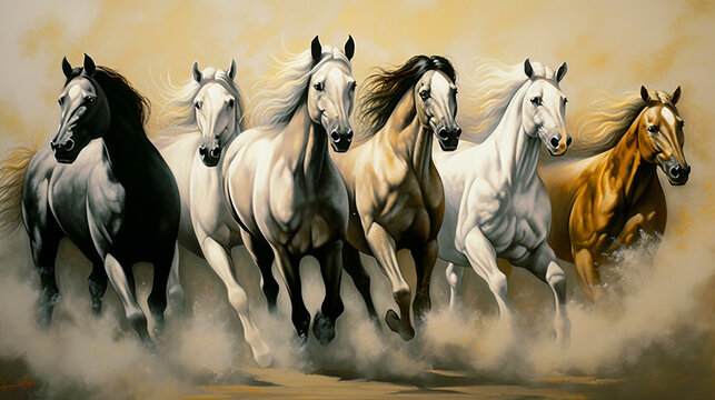 horses run forward on the sand in the desert, Generative ai
