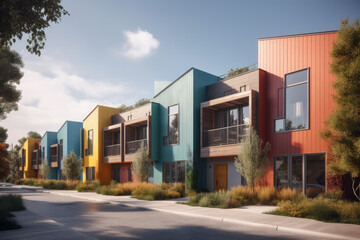 Fototapeta na wymiar modern and colorful townhouses in europe created with Generative AI technology
