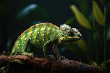 Obraz premium Beautiful green chameleon. AI generated