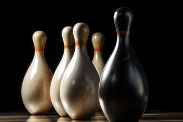 Bowling pins in motion. AI generated