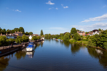 Boats moored on River Dee at Chester UK
