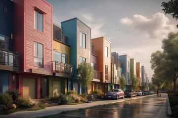 Fototapeta na wymiar colorful townhouses in the city created with Generative AI technology