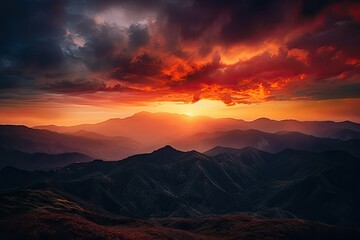 Naklejka na ściany i meble Sunset over the mountains landscape