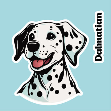 Illustration of happy dalmatian dog breed, puppy cartoon sticker vector sketch 