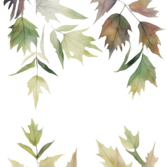 watercolor gently leaves on a transparent isolated background, place for your text. generative AI
