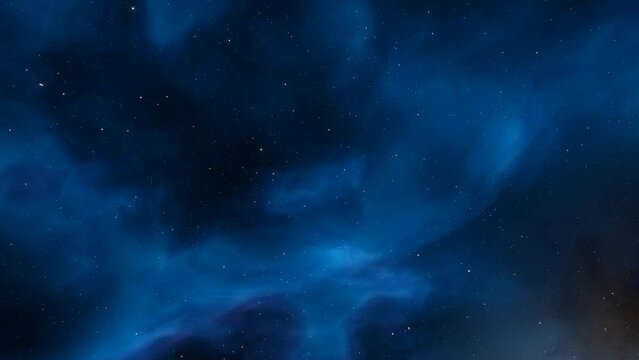 Traveling through space nebula and star fields in deep space. 3D animation
