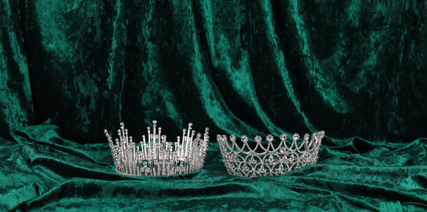crown with diamonds on green velvet