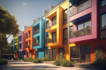 colorful apartment houses in the city created with Generative AI technology