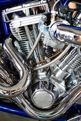 Fototapeta na wymiar Custom motorcycle custombike metallic chrome engine part detailed