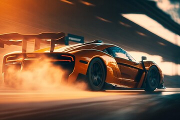  Generative Ai. A yellow supercar with smoke coming out of it