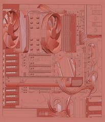 Drawn interior of a workstation, 3d illustration, 3d rendering