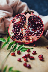 pomegranate on wooden table