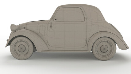 Vintage car (1930-1950) 3d drawn, wireframe, 3d rendering, 3d illustration