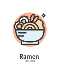 Japan Food Ramen Sign Thin Line Icon Emblem Concept. Vector illustration of Traditional Japanese Soup and Noodle