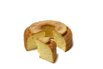 Yoghurt sponge cake, isolated on white background. Pastry concept..