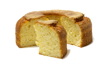 Yoghurt sponge cake, isolated on white background. Pastry concept..