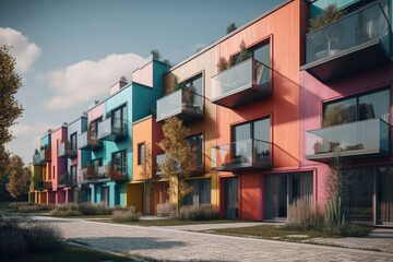Fototapeta na wymiar colorful apartment houses in the city created with Generative AI technology
