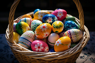 Fototapeta na wymiar Easter is a religious holiday that celebrates the resurrection of Jesus Christ, easter eggs in basket, Generative AI