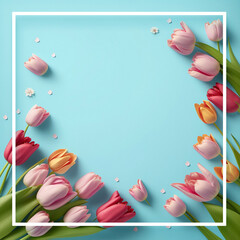 Fototapeta na wymiar Women's Day concept. Top view photo of bunches of fresh flowers tulips on isolated pastel pink background with copyspace Generative AI