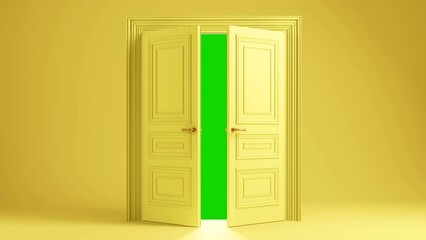 Yellow abstract doors opening to the bright light. Green chroma key and luma matte included