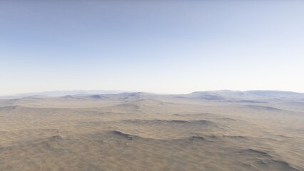 Mars like red planet, with arid landscape, rocky hills and mountains, for space exploration and science fiction backgrounds.
