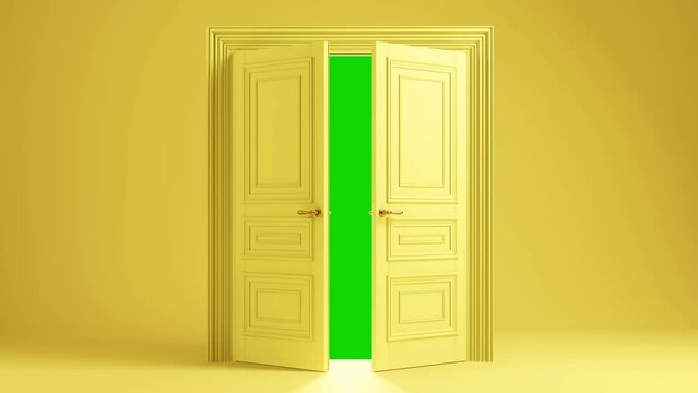Yellow abstract doors opening to the bright light. Green chroma key and luma matte included