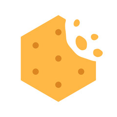 Crispy cheese cracker with chips isolated on white background. Hexagonal salted crunchy meal sign flat design. Baked wheat dessert with crumb. Healthy breakfast broken cookie vector illustration.