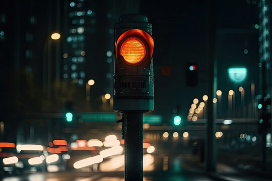 traffic light on the street at night created with Generative AI technology