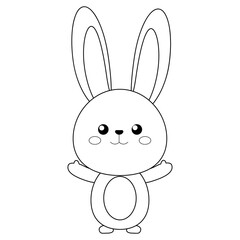 Ilustración de lindo conejo de pascua saludando en contorno para colorear, sin fondo, para usar sobre cualquier diseño.