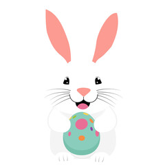 Ilustración de lindo conejo de pascua sosteniendo un huevo decorado, sin fondo,  para usar sobre cualquier diseño.