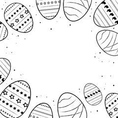 Ilustración de huevos de pascua en contorno, sin fondo, para usar como marco o borde sobre cualquier diseño con espacio para texto