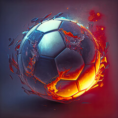 Sport. Soccer ball in flame closeup image