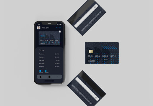 Three Credit Cards and Smartphone Mockup