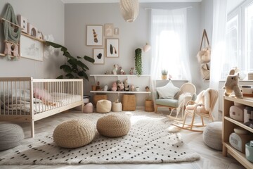 Contemporary kid room with beautiful furniture and accessories. Generative AI