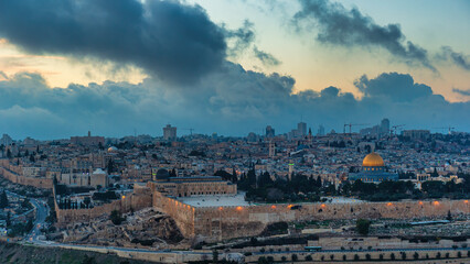 Jerusalem panorama with Temple Mount, Al-Aqsa Mosque and Dome of the Rock