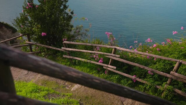 Beautiful path leading down the cliff to the sea.