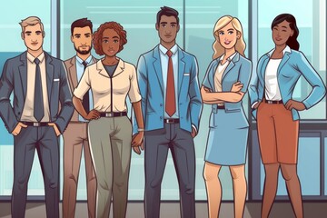 Anime-style Business Diversity Team Ready for Work, Generative AI