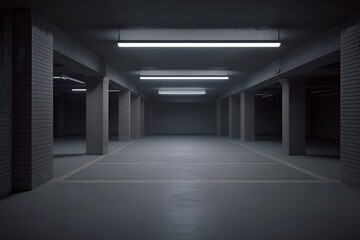 illustration, dark parking lot, ai generative