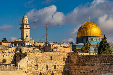 Western Wall and Dome of the Rock in the old city of Jerusalem, Israel