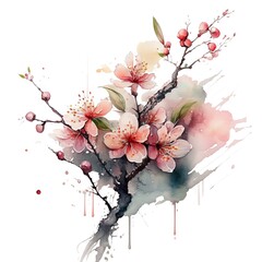 cherry blossom Sakura on transparent background made with generative AI 