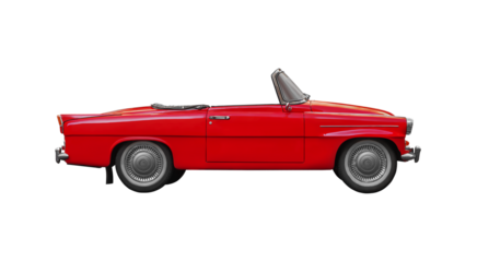 Old red convertible car isolated on a white or transparent background.
