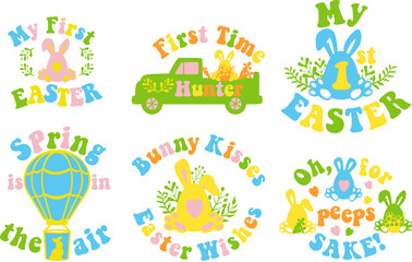 My first Easter design set with bunny ears and eggs. Easter quote for baby. Groovy style