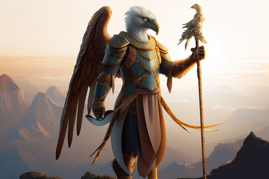 AI Generated DND Paladin Aarakocra Bird Character, From the Elemental Plane of Air and Faerun's Kenku Playable Race