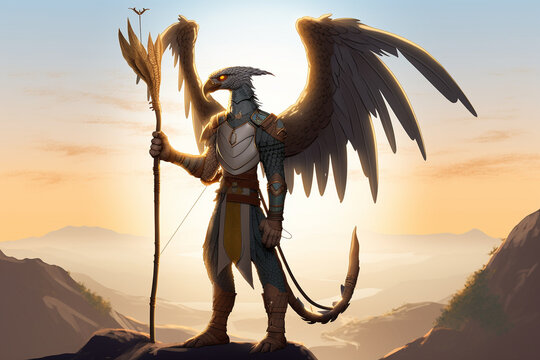 AI Generated DND Paladin Aarakocra Bird Character, From the Elemental Plane of Air and Faerun's Kenku Playable Race