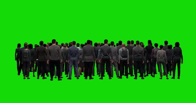 GREEN SCREEN CHROMA KEY Back view of big crowd of people looking at something. Unrecognizable people