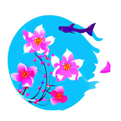 Obraz na płótnie Canvas Koi Sakura Blossom Beautiful blossom flowers 
