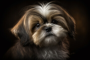 Captivating Shih Tzu Dog Image on Dark Background: A Stunning Representation of the Breed's Personality Traits