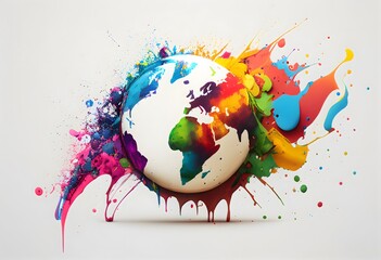 Colorful abstract art, paint splatter, planet earth
