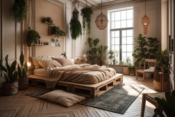 Warm colored bedroom. Excellent picture. Generative AI